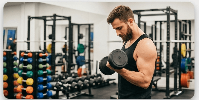 Sportler beim Krafttraining an modernen Fitnessgeräten im Fitnessstudio